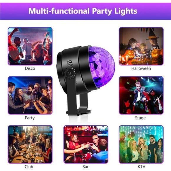 UV Black Lights for Glow Party, 6W LED Disco Ball Strobe Lights for Dark Party - Picture 5 of 7
